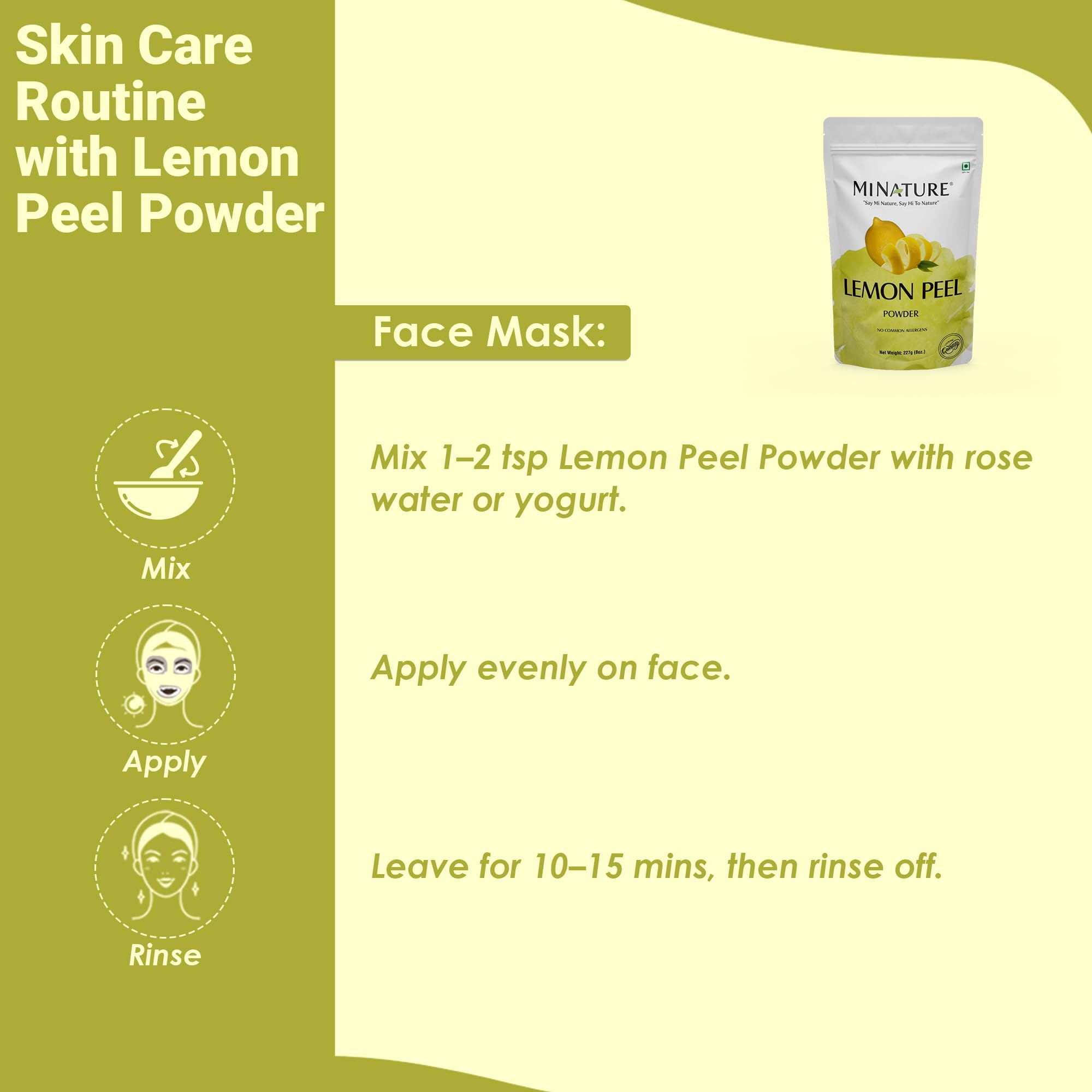 Lemon Peel (Citrus Limon) Powder by mi nature| 100% Pure and Natural | 227g,(8oz), (1/2 lb) | Vegan | Non-GMO | For Skin care | Used for Soap making | Stimulate hair growth - Image 5