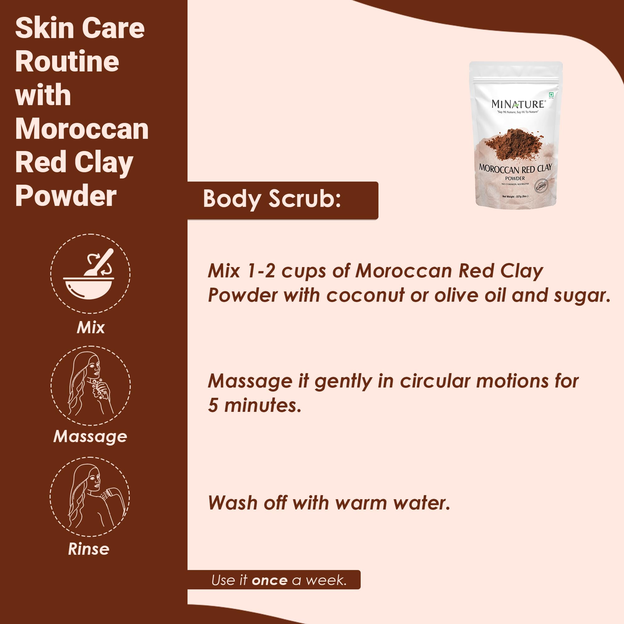 Mi Nature 100% Pure Moroccan Red Clay 227g(8oz) | Hair & Body Care Powder |Traditional Rhassoul Clay |Deep Pore Cleansing Mask for All Skin Types - Image 7