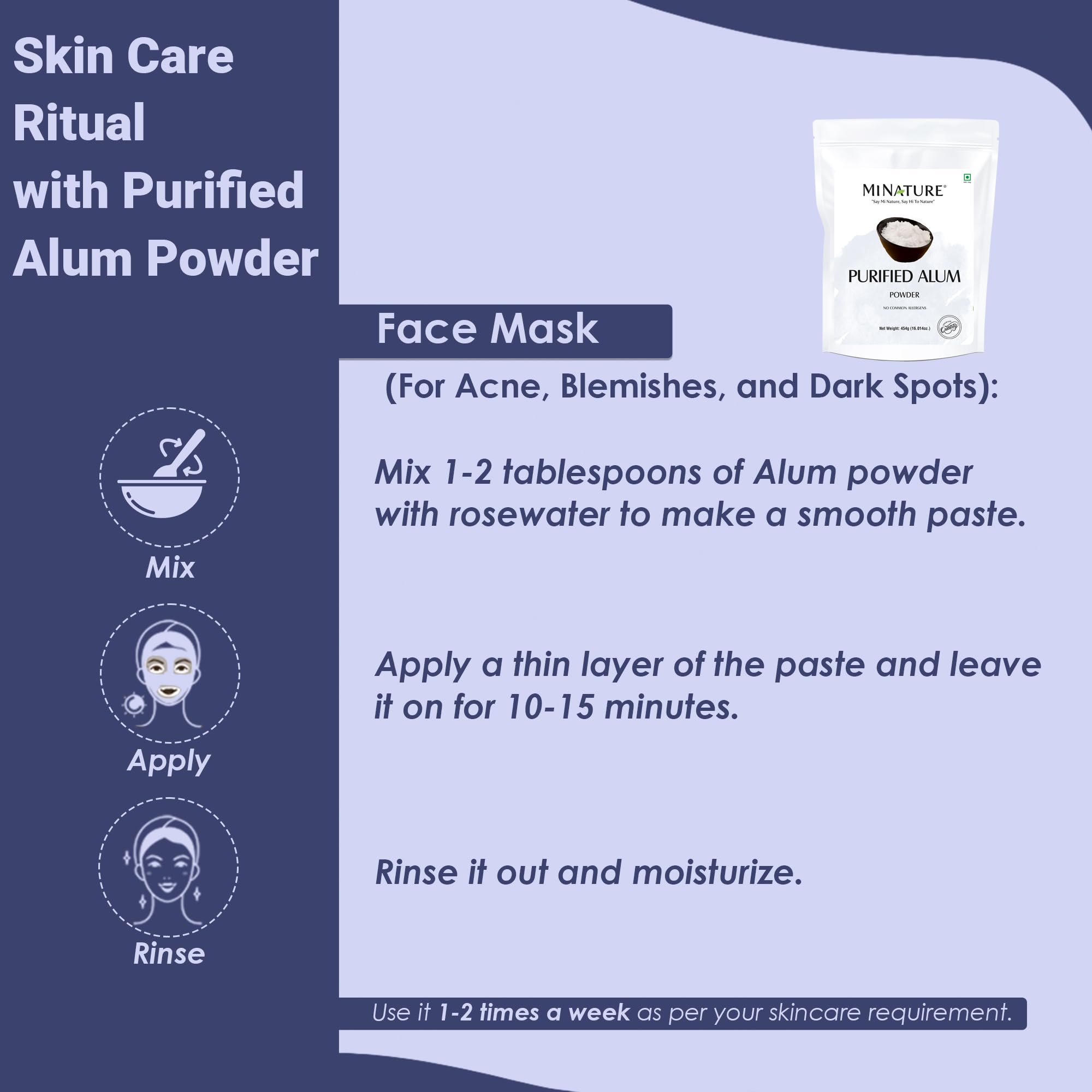 Mi Nature Alum Powder Potassium (Fitkari/Phitkari) -100% Natural Skincare for Acne, Odor Control & Water Purification Face Mask for |Pore Refining 454g (16oz) |Face Pack Powder |Cruelty-Free - Image 7