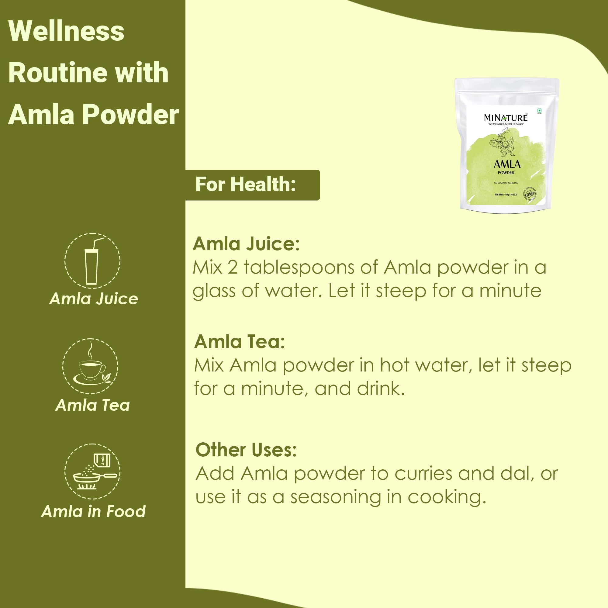 Mi Nature Amla Powder by mi nature| Amalaki or Indian Gooseberry |Vitamin C |454g (16 oz) | Non-GMO |Pure & natural | Raw, Vegan, Gluten-free | Made in India Preservatives free - Image 5
