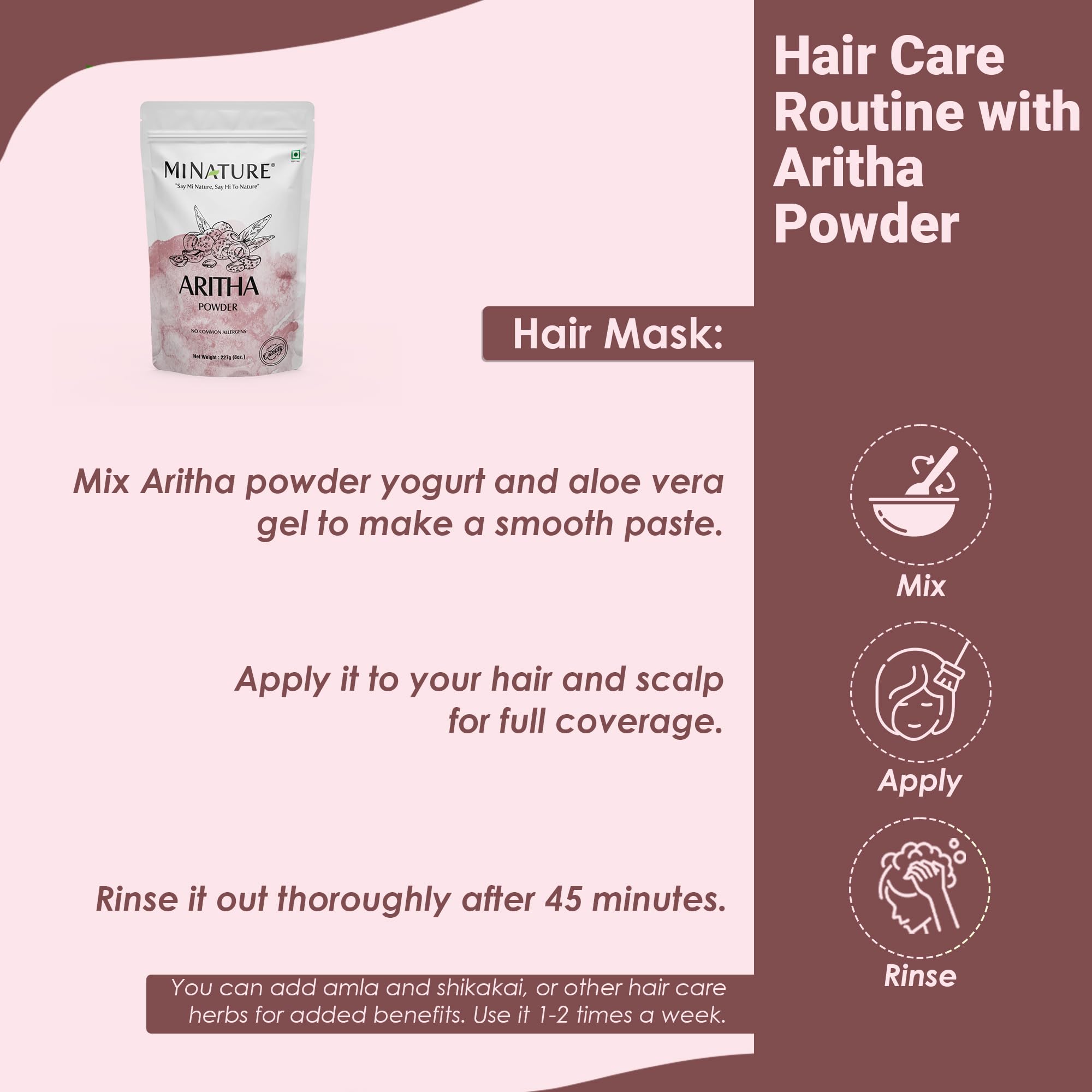 mi nature Aritha (Sapindus Laurifolia) Powder/Soap Nut Powder - USDA NOP Certified Organic Hair Conditioner for Silky Hair from India (227g / 1/2 lb) - Image 6