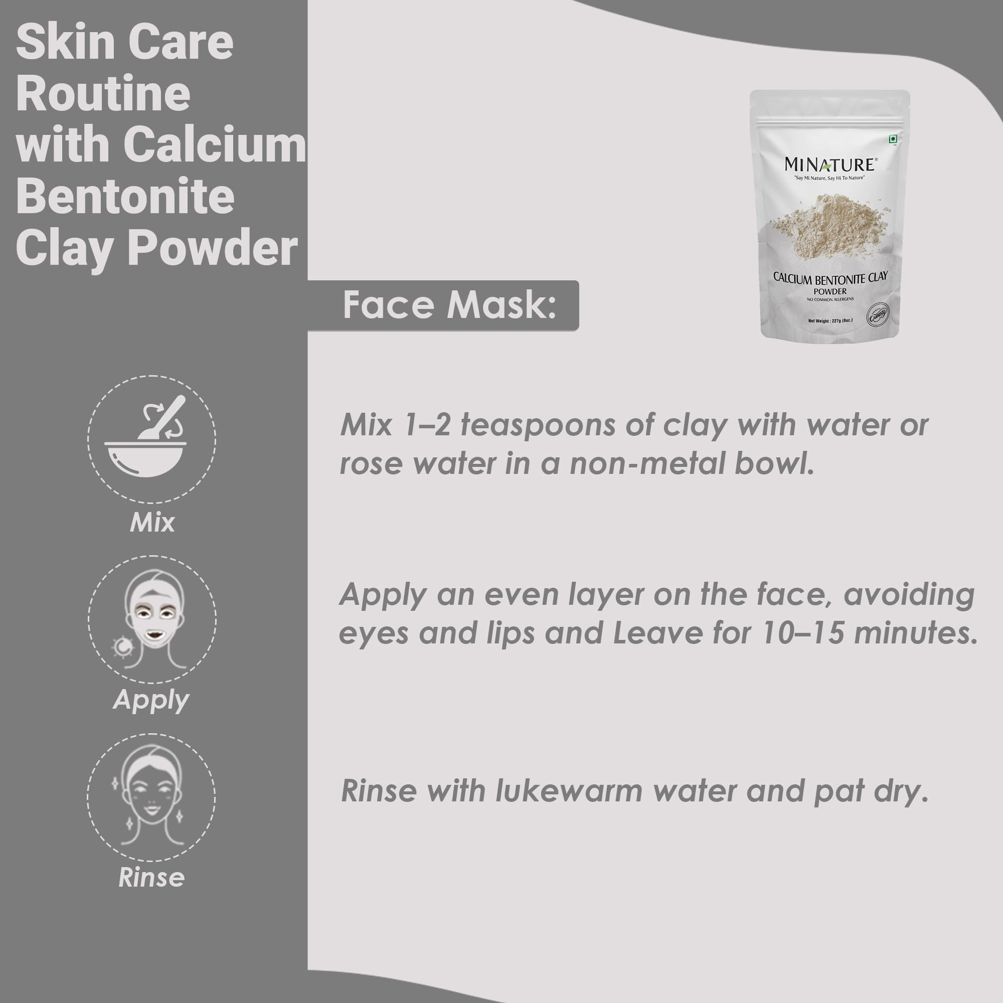Mi Nature Calcium Bentonite Clay Powder | Indian Healing Clay | Natural Herbal Skin Care | Great For DIY Mask, Soap, & Scrub | For Gentle Care Made In India | 227g(8oz) (0.5lb) - Image 4