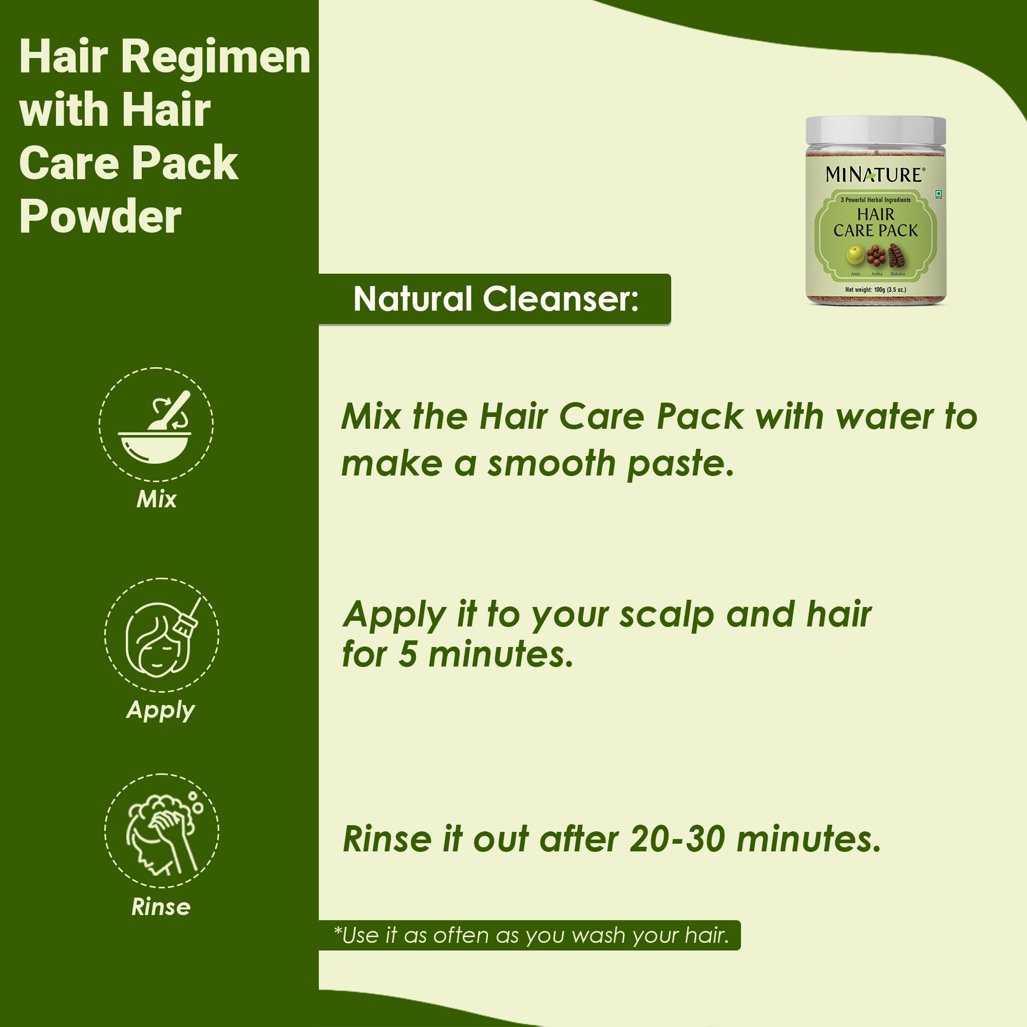 Mi Nature Hair Care Pack with Hair Brush |Triple Action Amla Aritha Shikakai Formula | 100g Pure Herbal Blend for Strong Shiny Hair |Natural Cleansing Powder |Chemical Free Wash for Damaged & Dry Hair - Image 5