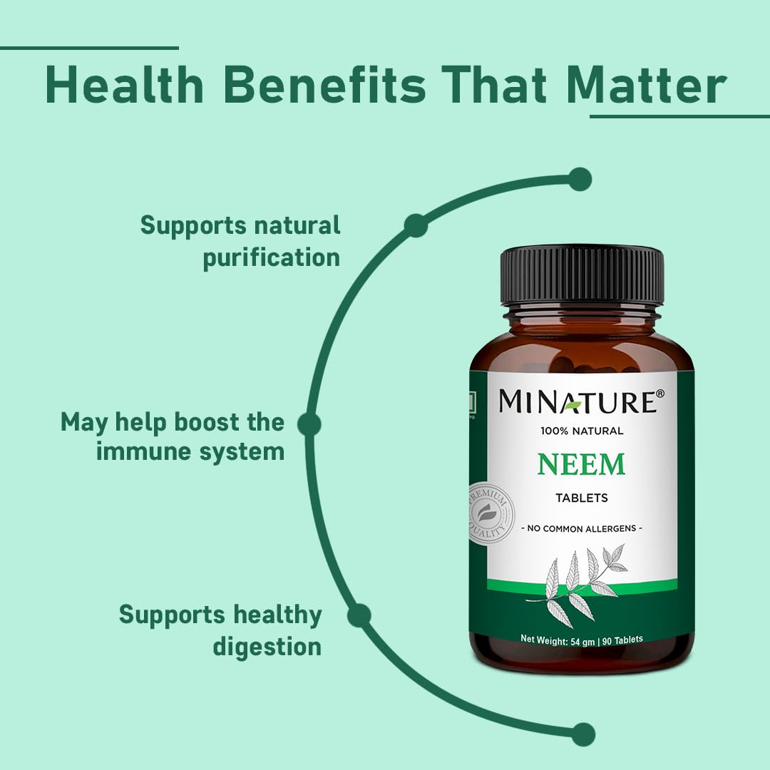 Mi Nature Neem Tablets | 100% Pure & Natural | 500mg | 90 Tablets | 45 Day Supply | Herbal Supplement | Vegan & Gluten Free - Image 3
