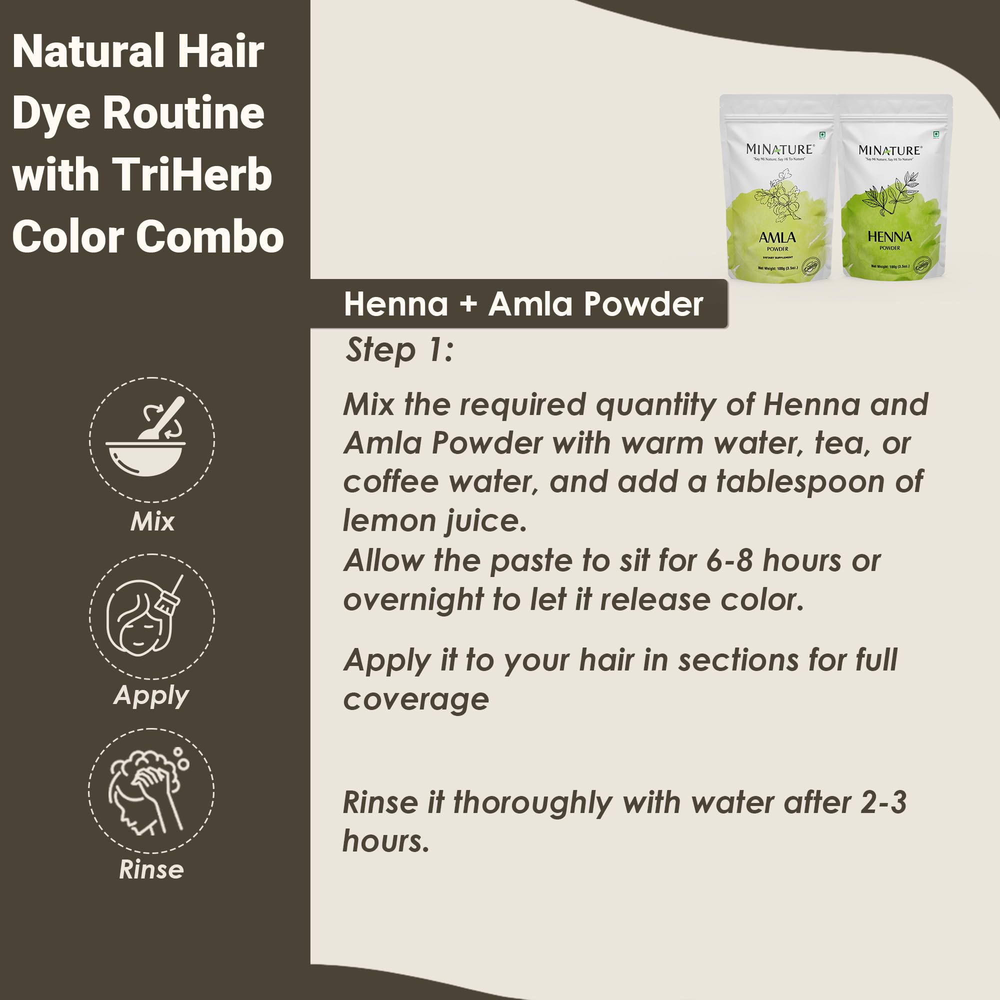 Mi Nature TriHerb Color Combo 300g (100g x 3) | Natural Care Kit with Henna, Indigo & Amla Powder | Colour With Care - Image 4