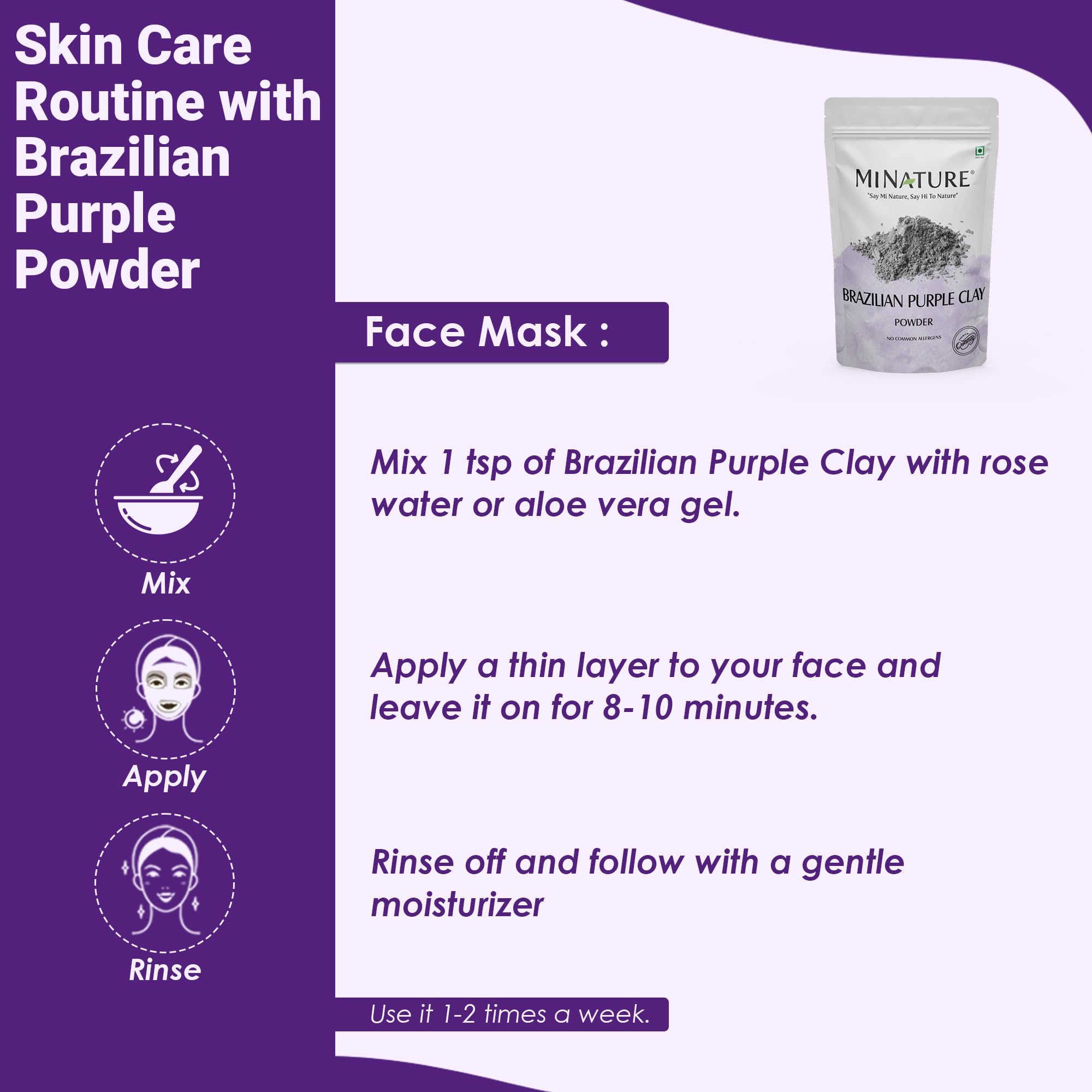 Brazilian Purple Clay Powder by mi nature | For Detoxifying Skin | Natural Herbal Skin Care |Facial Cleansing mask | Use to make Masks, Creams, Scrubs, Bath Bombs, Body Wash and Soaps | 100g (3.5Oz) - Image 5