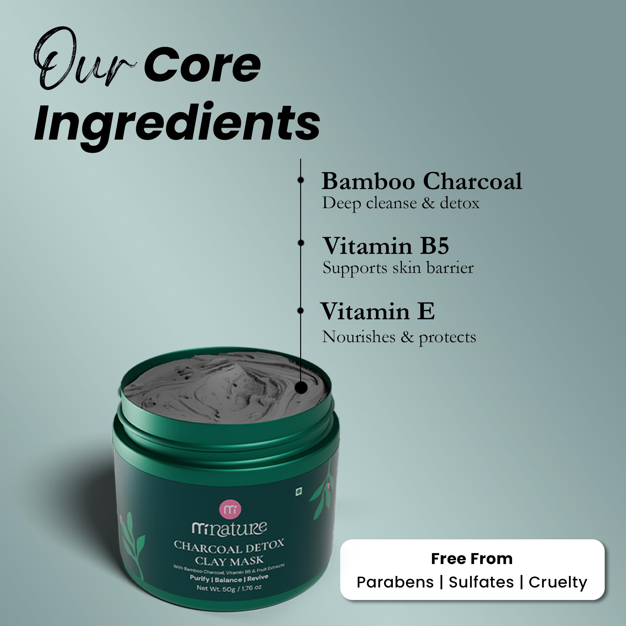 minature Charcoal Detox Clay Mask for Men | 50g – With Bamboo Charcoal, Vitamin B5 & Vitamin E | Purify, Balance & Refresh | Free from Parabens, Sulfates & Cruelty - Image 3