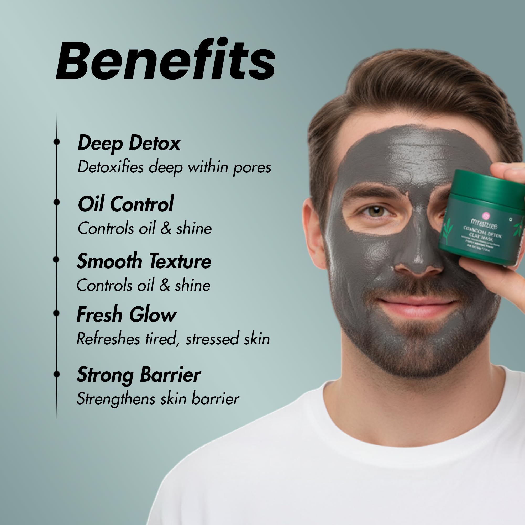 minature Charcoal Detox Clay Mask for Men | 50g – With Bamboo Charcoal, Vitamin B5 & Vitamin E | Purify, Balance & Refresh | Free from Parabens, Sulfates & Cruelty - Image 4