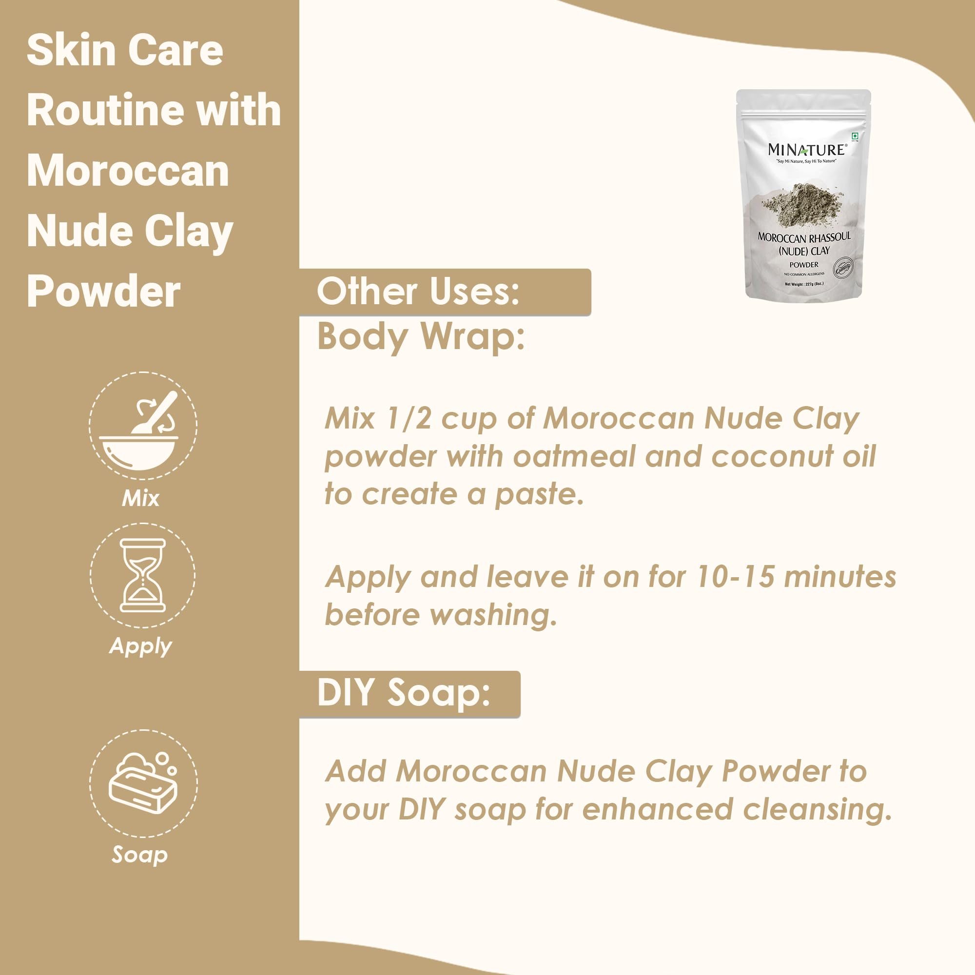 minature Moroccan Rhassoul Nude (Ghassoul) Clay Powder 227g (8oz) |Premium Face Mask & Hair Cleanser | DIY Cosmetics |Skin & Hair Care - Image 6