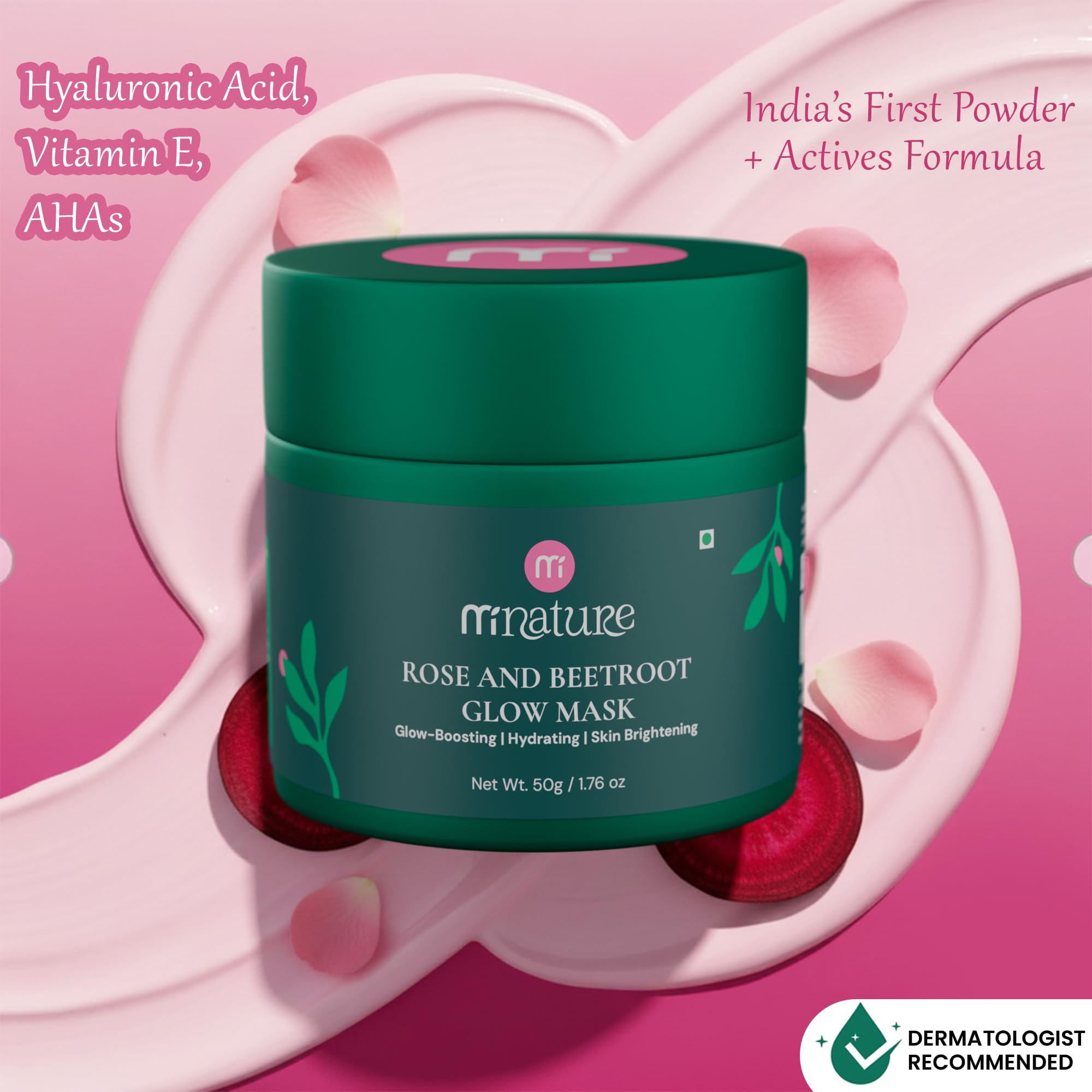 minature Rose & Beetroot Glow Mask — 50g Face Pack with Rose Petal, Beetroot Water Extract+ Gentle AHAs & Hyaluronic Acid- Hydrating & Exfoliating - Image 3