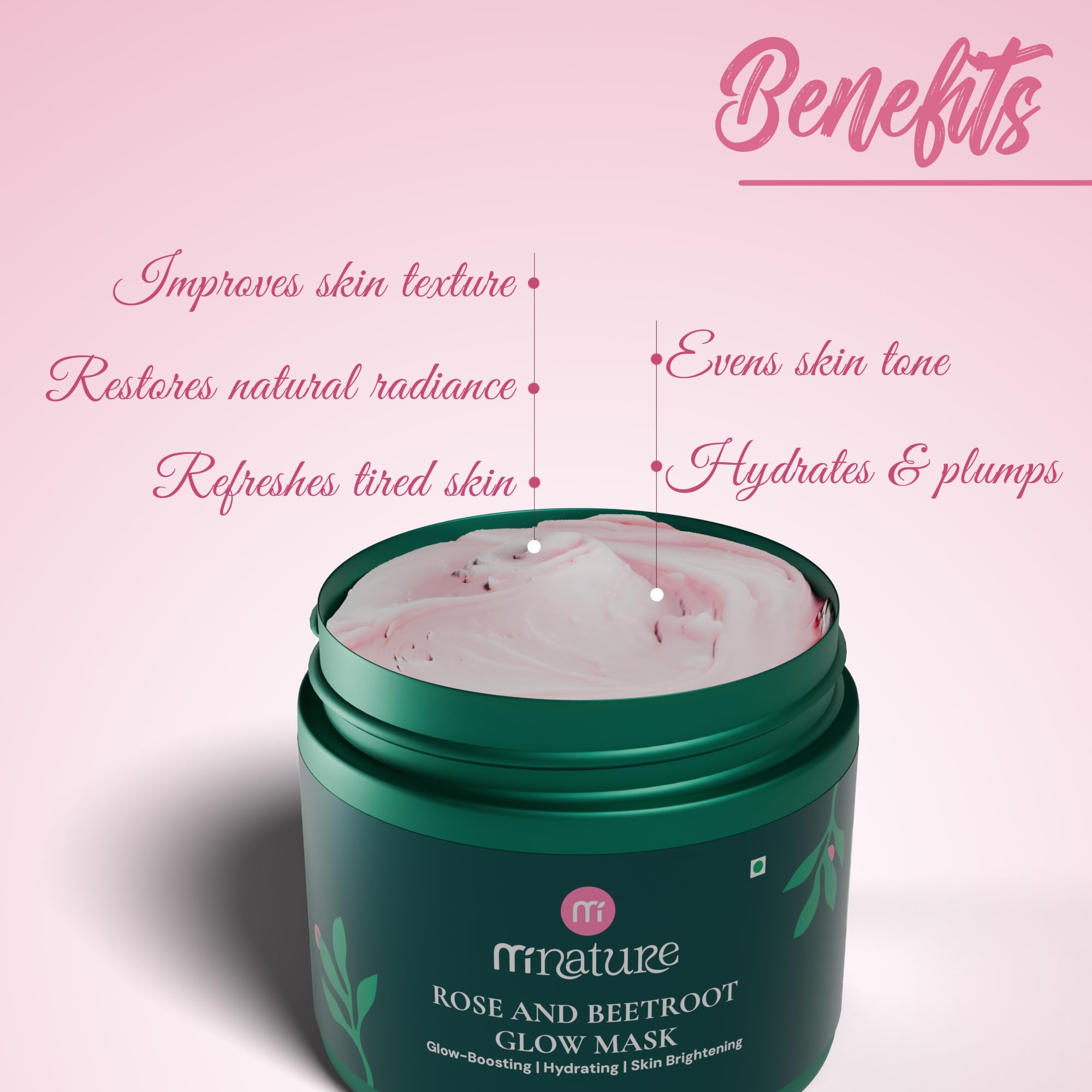 minature Rose & Beetroot Glow Mask — 50g Face Pack with Rose Petal, Beetroot Water Extract+ Gentle AHAs & Hyaluronic Acid- Hydrating & Exfoliating - Image 4