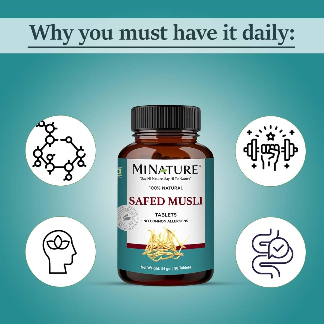 Safed Musli Tablets by mi Nature| | Pure & Natural herb | Free from Chemical & Preservative| Plant Based Gluten Free |90 Tablet, 45 Days Supply 1000mg - Image 6