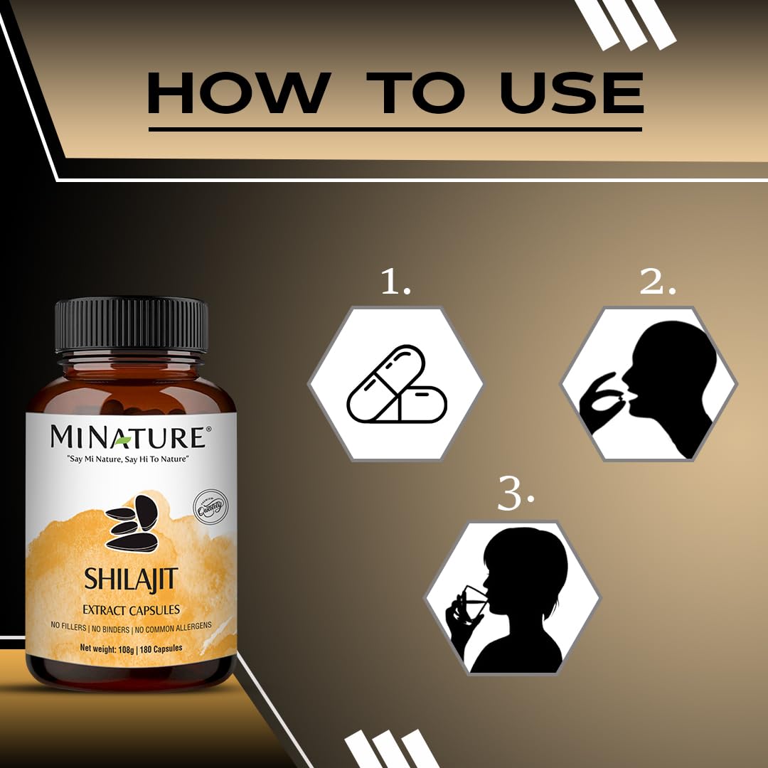 Shilajit Capsules - Non GMO Extract by mi Nature | 180 Veg Caps | Promotes Vibrant Energy & Vitality| 1000 mg | 100% Only Shilajit Extract Capsules | Fulvic Acid - Image 4